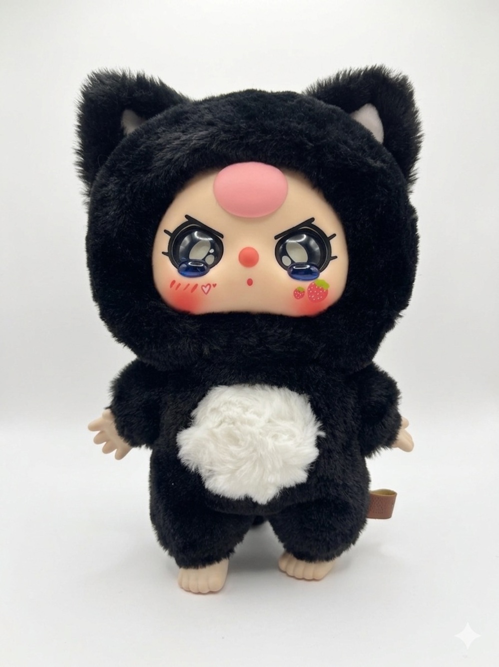 Plush Black Cat Costume Doll with White Belly - Cute Kids Toy